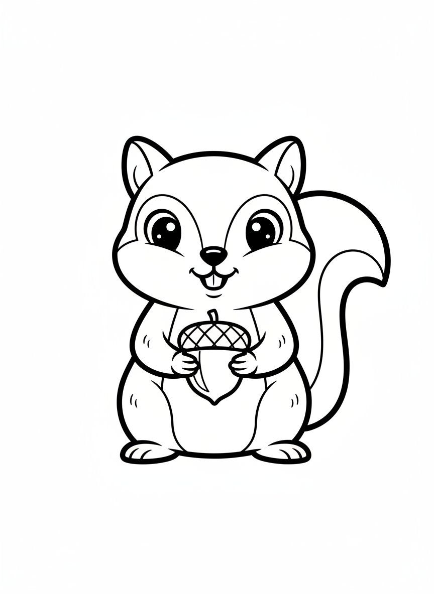 Cute Flying Squirrel with Acorn Coloring Page