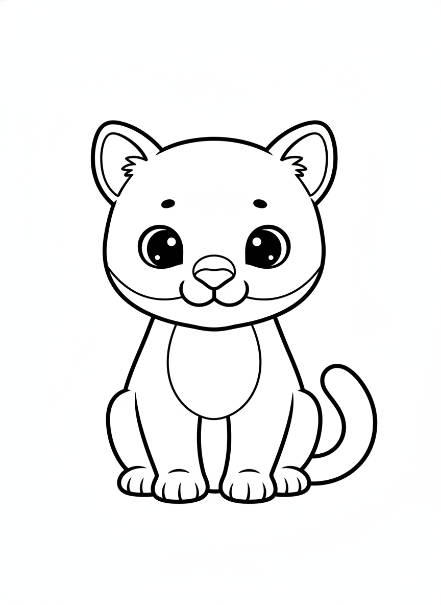 Cute Friendly Cartoon Cougar Coloring Page for Kids