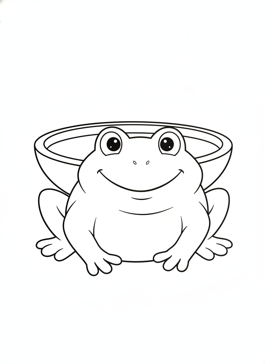 Cute Frog Bird Bath Coloring Page for Kids