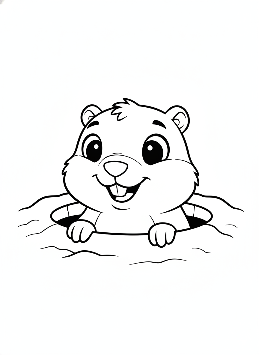 Cute Gopher Peeking from Burrow Coloring Page for Kids