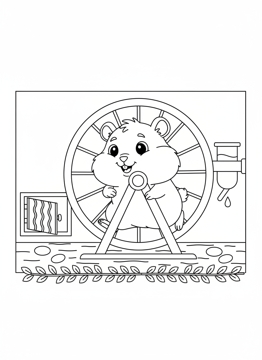 Cute Hamster Wheel Fun Coloring Page