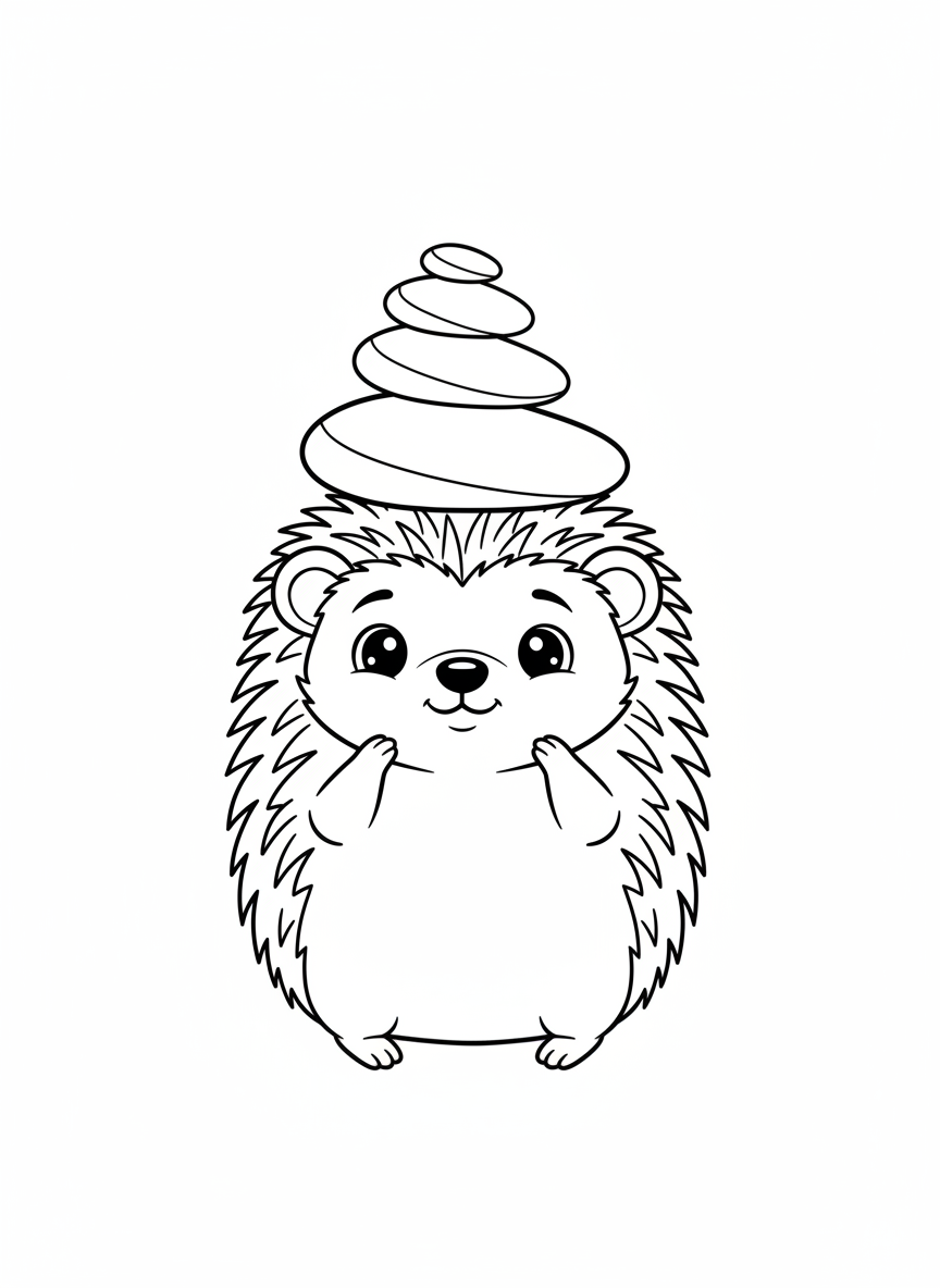 Cute Hedgehog Balancing Pebbles Coloring Page
