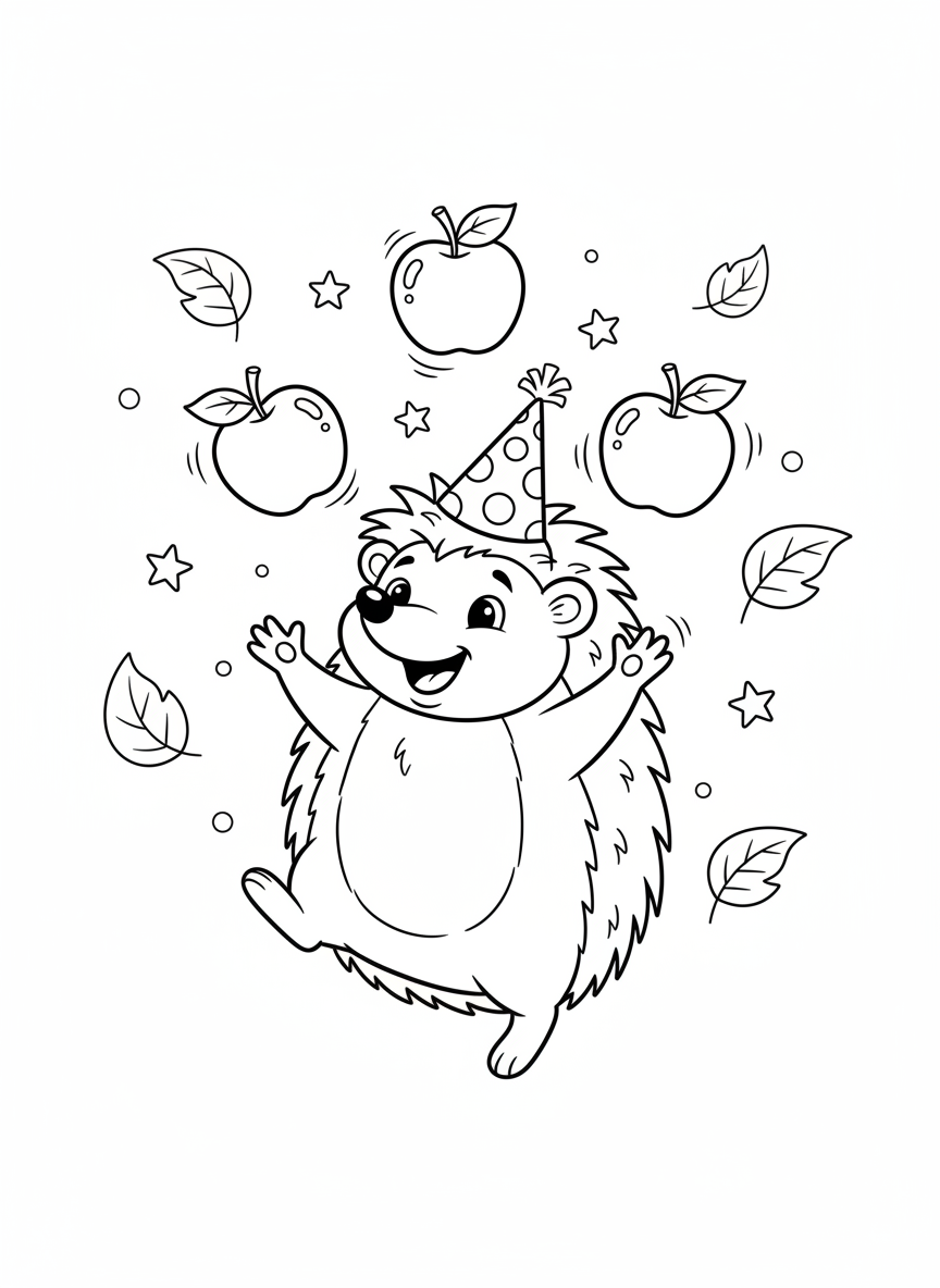 Cute Hedgehog Juggling Apples