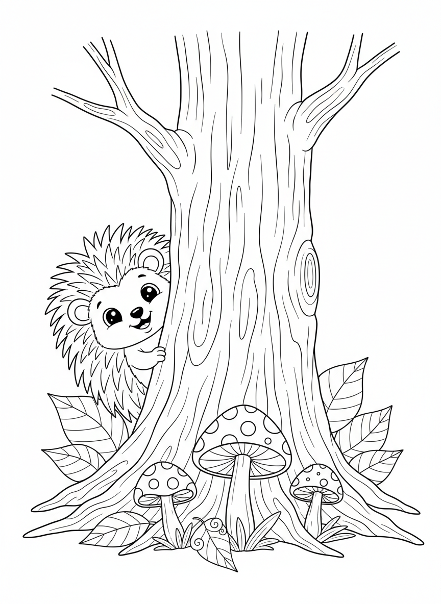 Cute Hedgehog Peeking in Whimsical Forest
