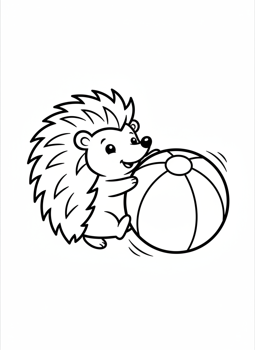 Cute Hedgehog Playing with Ball Coloring Page for Kids