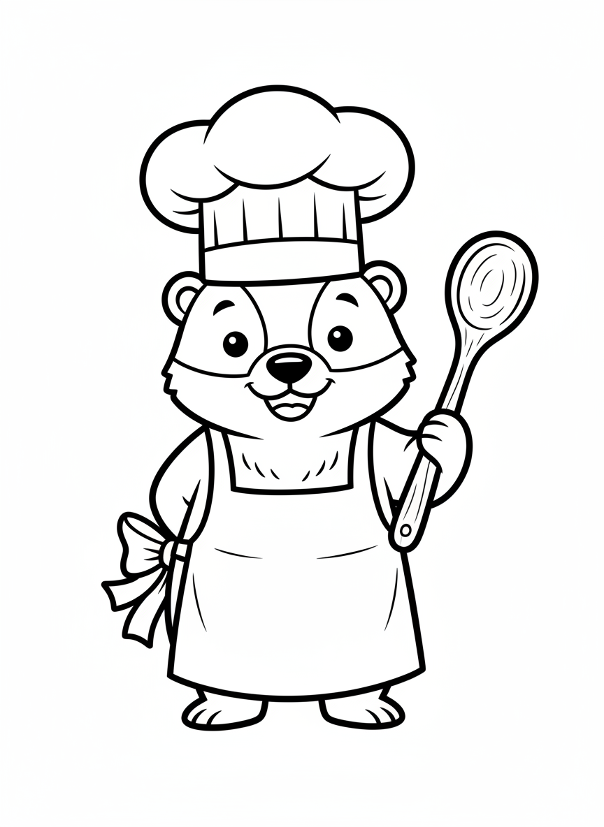 Cute Honey Badger Chef Coloring Page