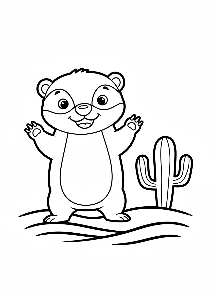 Cute Honey Badger in Desert Coloring Page