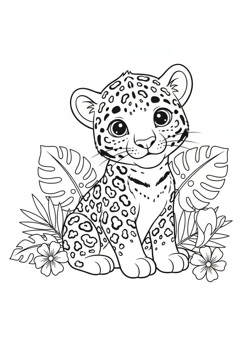 Cute Jaguar Cub Coloring Page for Kids
