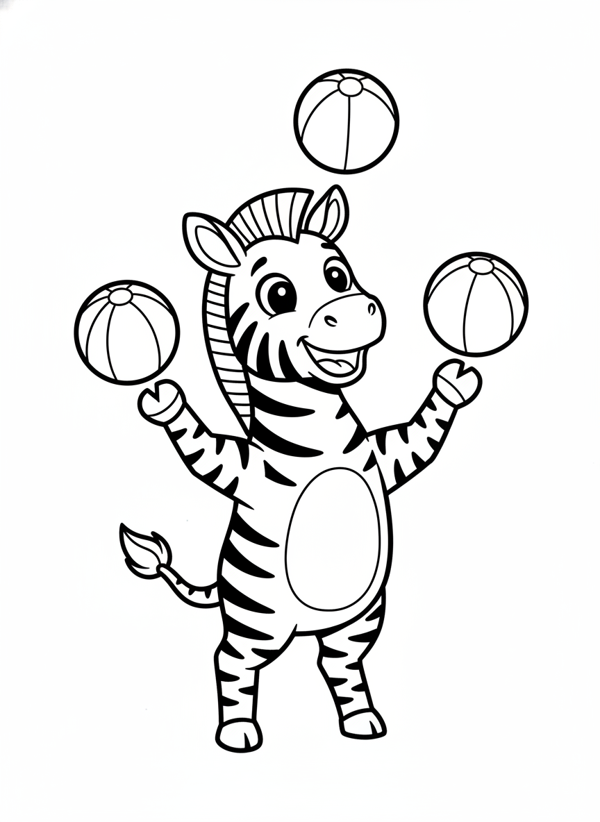 Cute Juggling Zebra Coloring Page for Kids