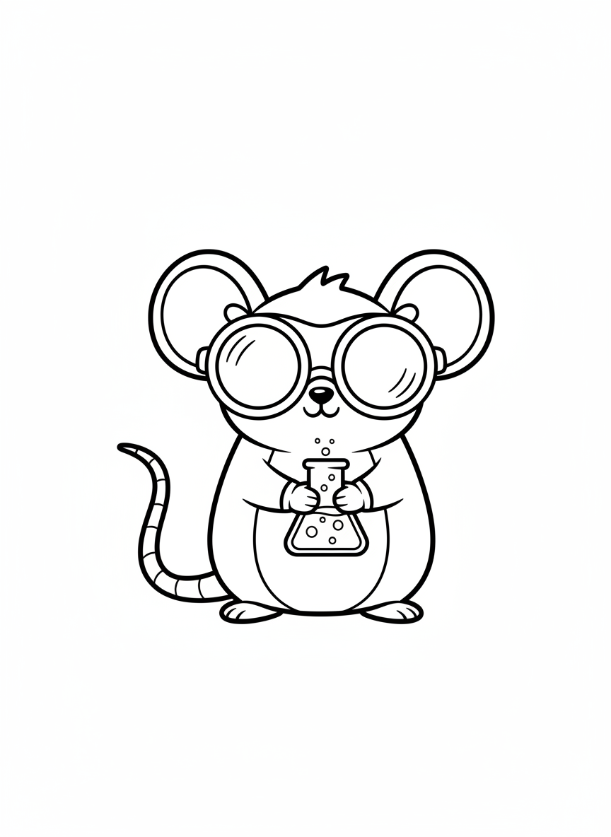 Cute Lab Mouse Coloring Page for Kids