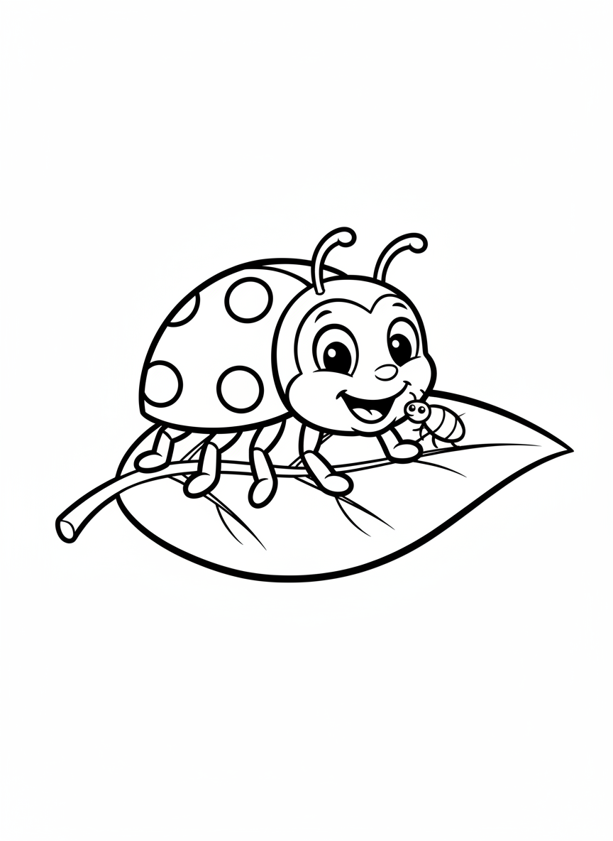 Cute Ladybug Eating Aphid Coloring Page