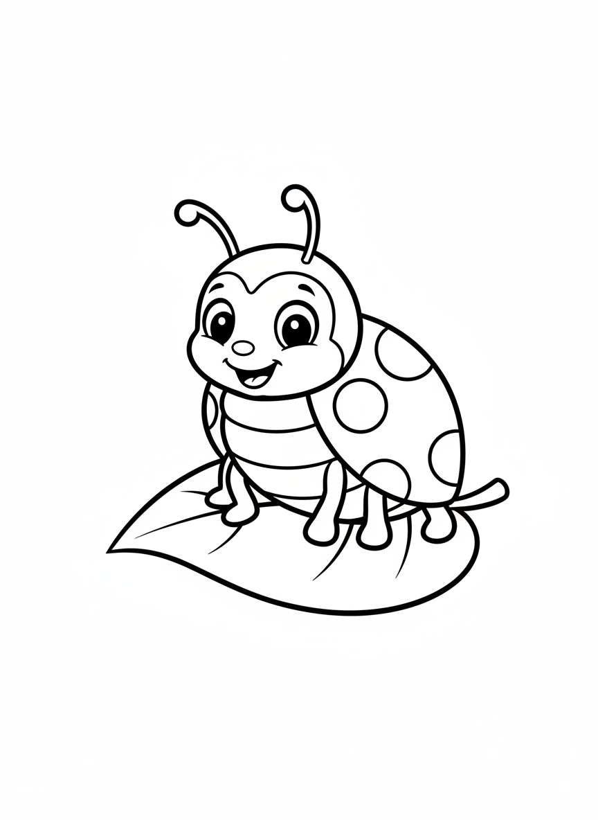 Cute Ladybug on a Leaf Coloring Page for Kids