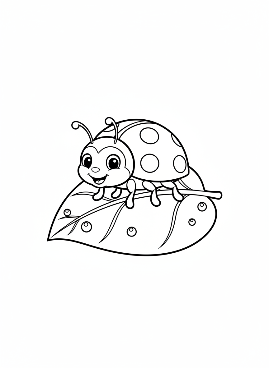 Cute Ladybug on a Leaf Coloring Page