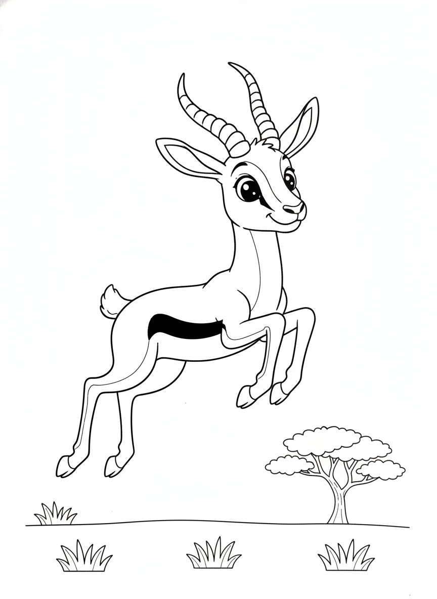 Cute Leaping Springbok Coloring Page for Kids