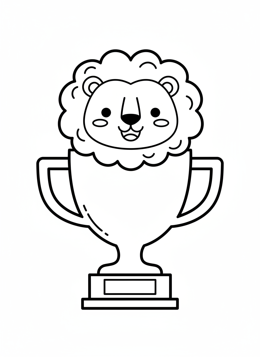 Cute Lion with Trophy Coloring Page
