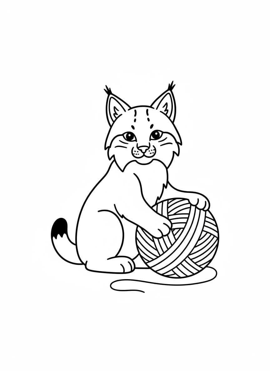 Cute Lynx Playing with Yarn Coloring Page
