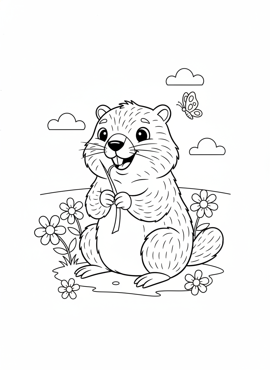 Cute Marmot Eating Grass Coloring Page