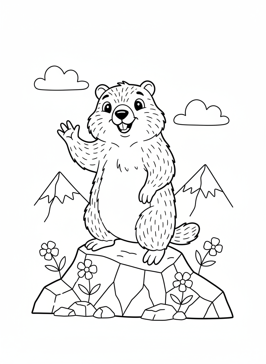 Cute Marmot Waving Coloring Page