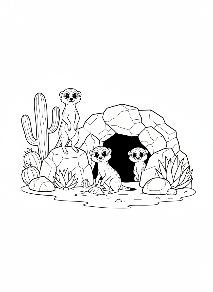 Cute Meerkat Family Coloring Page for Kids