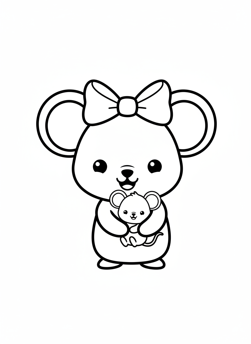 Cute Mommy & Baby Mouse Coloring Page