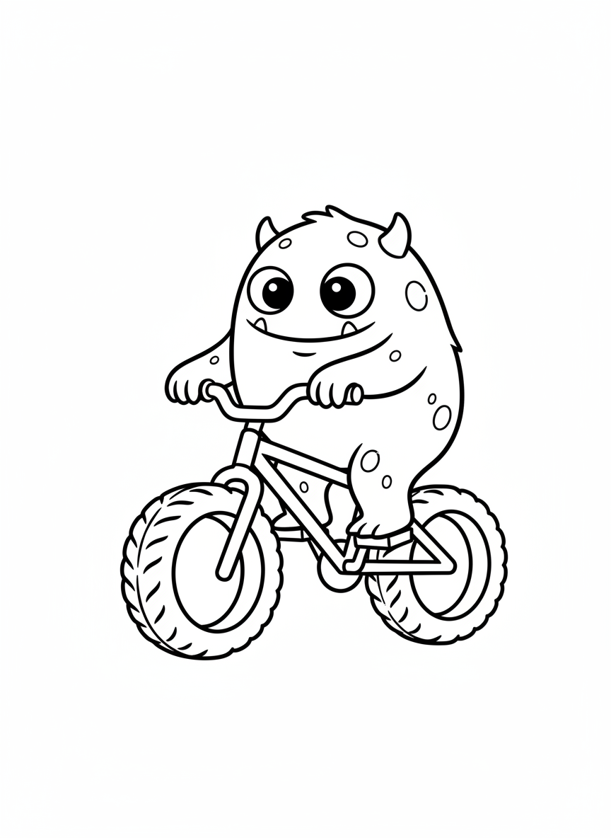 Cute Monster Mountain Biker Coloring Page