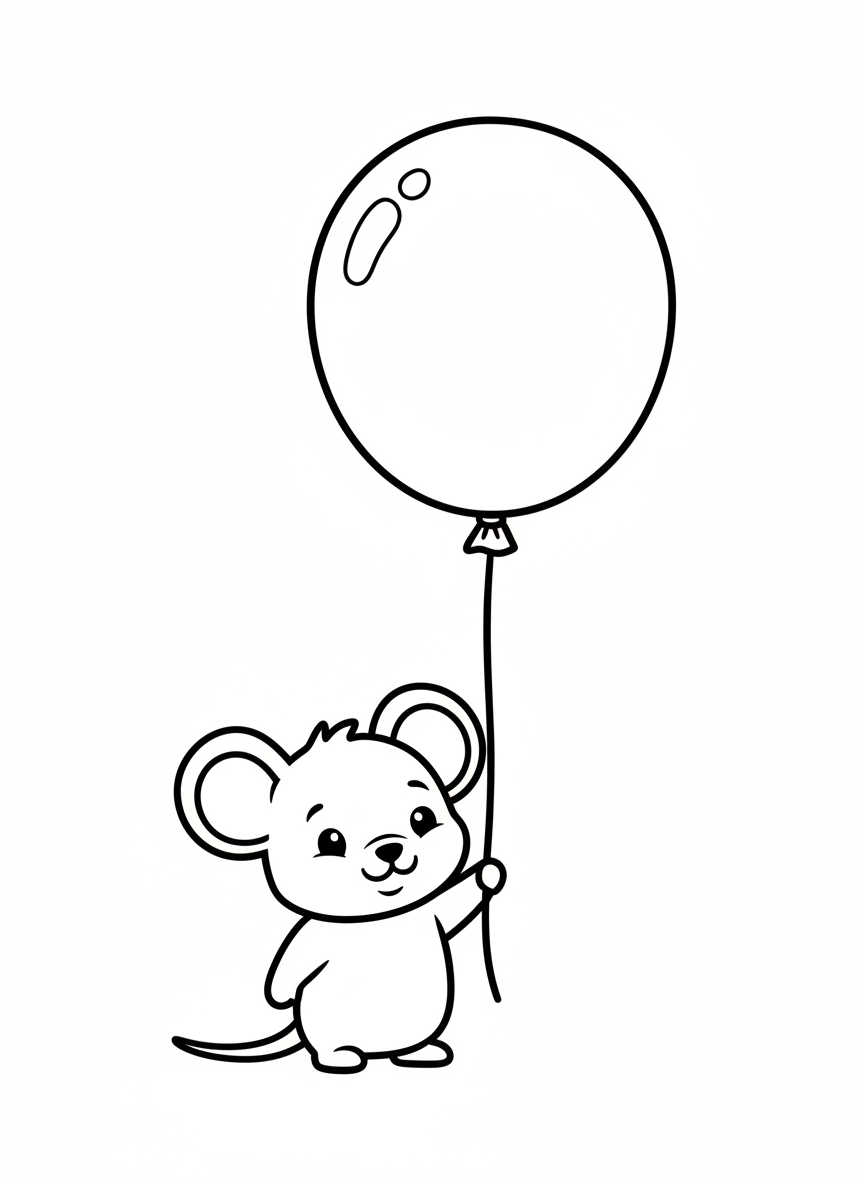 Cute Mouse with Balloon Coloring Page for Kids