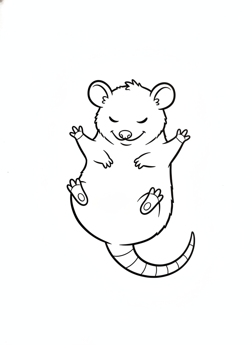 Cute Opossum Playing Dead Coloring Page for Kids