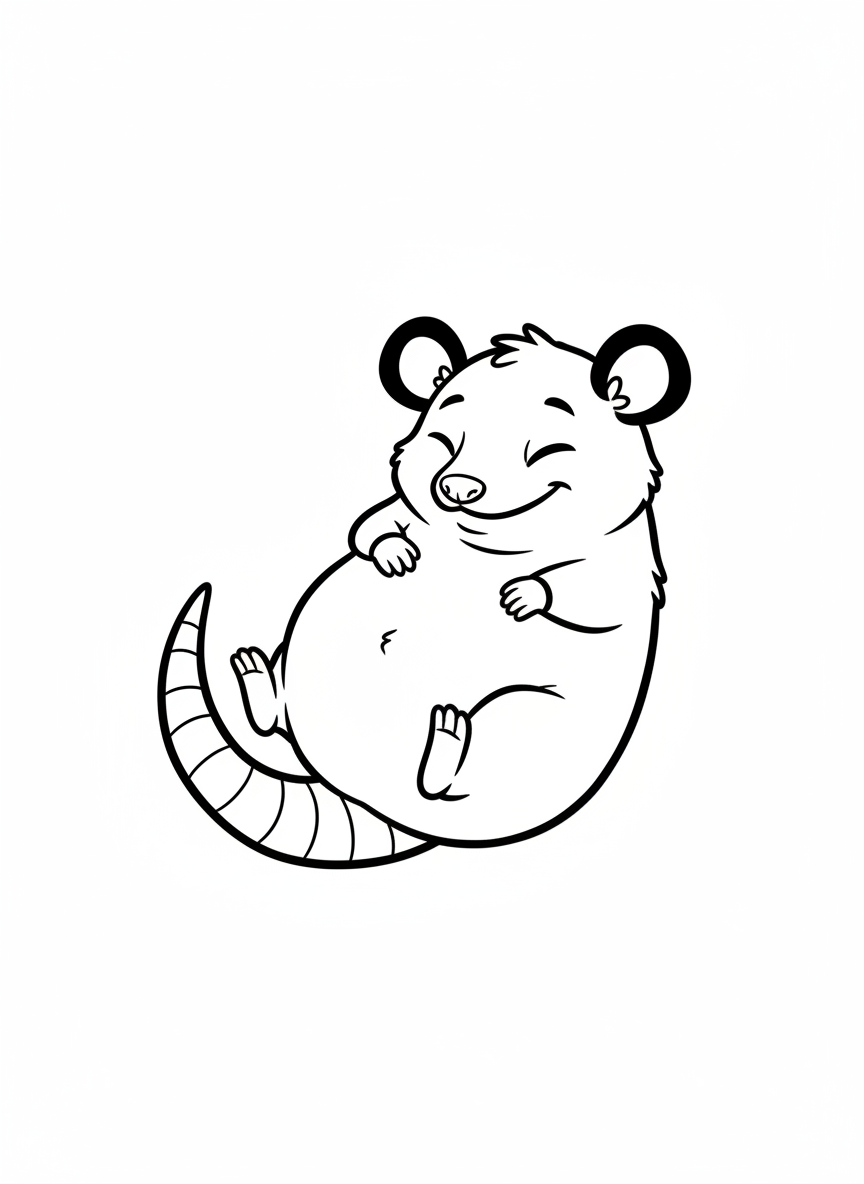 Cute Opossum Playing Dead Coloring Page