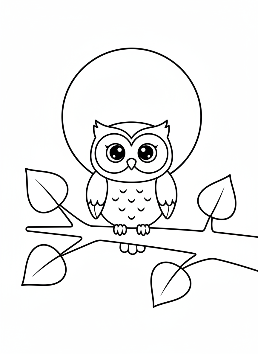 Cute Owl on a Branch Coloring Page for Kids