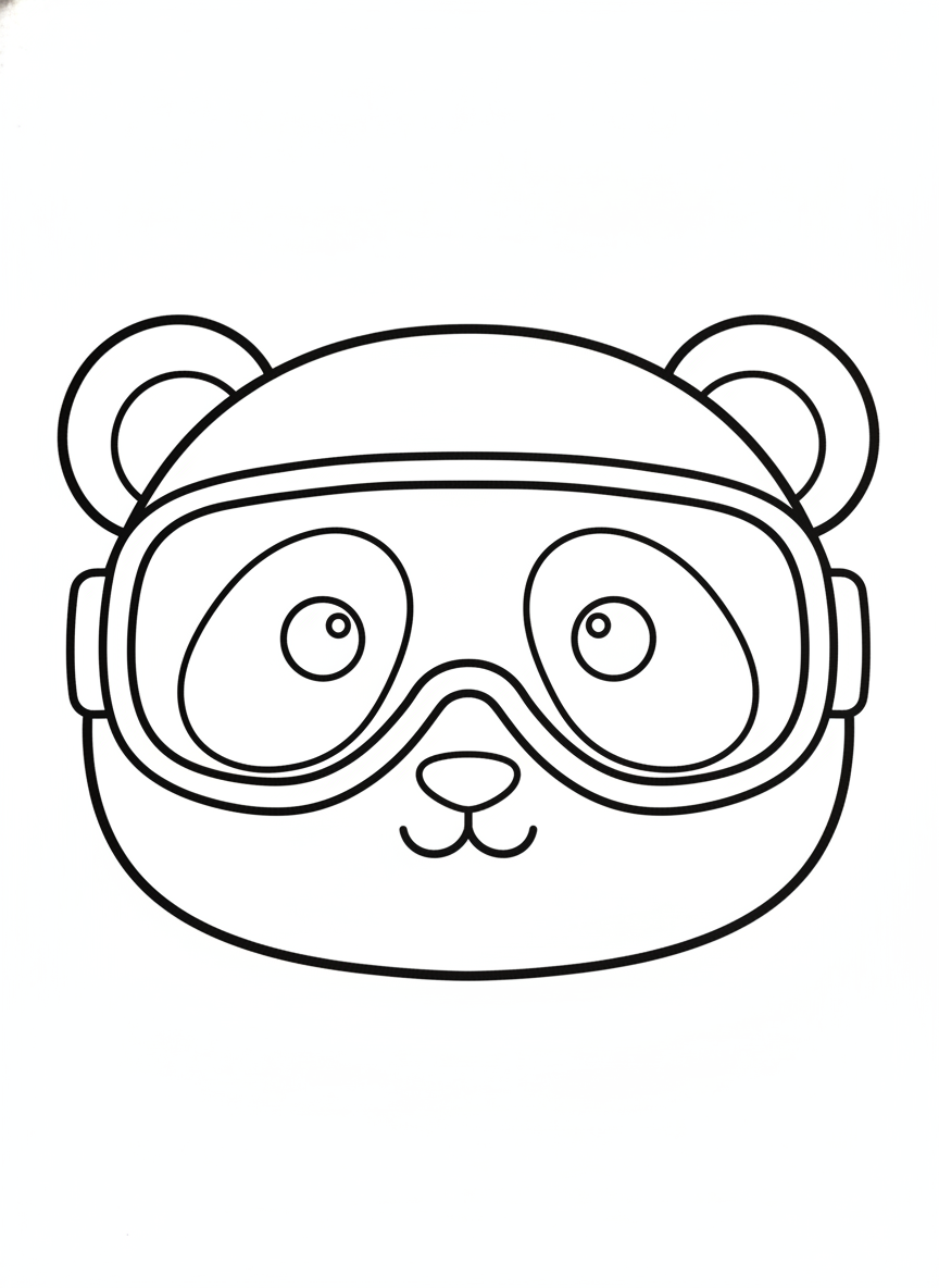 Cute Panda Face with Snow Goggles Coloring Page for Kids