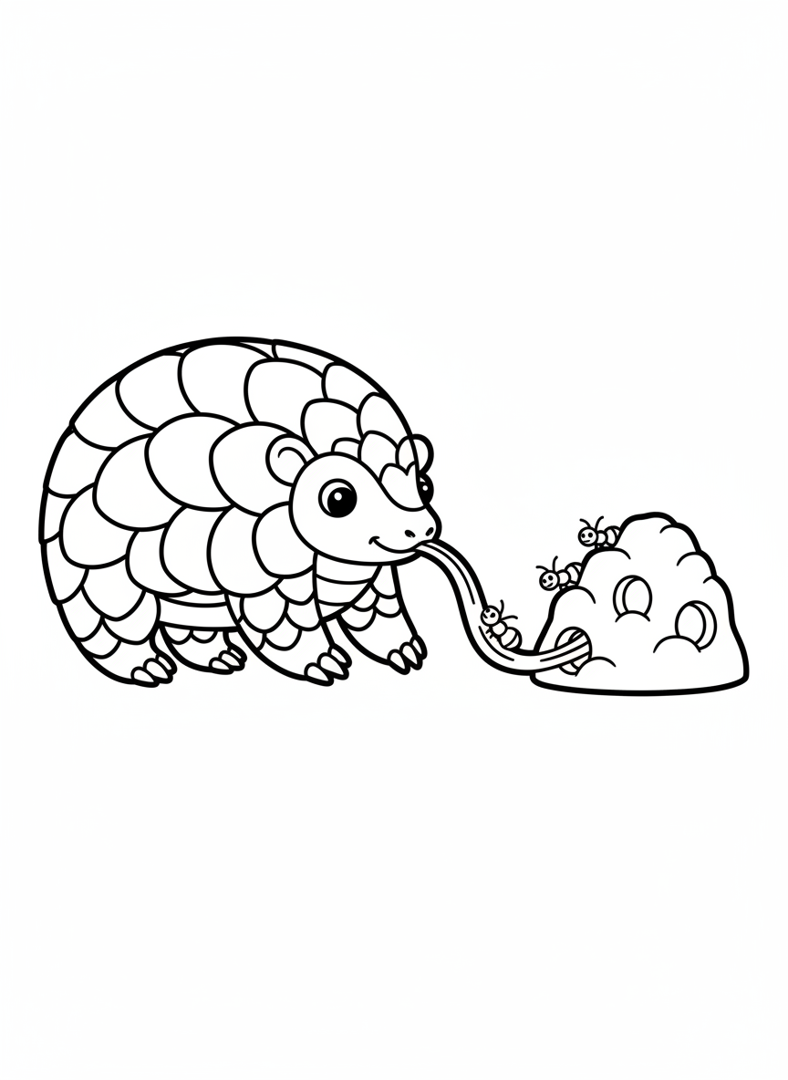 Cute Pangolin & Long Tongue Coloring Page