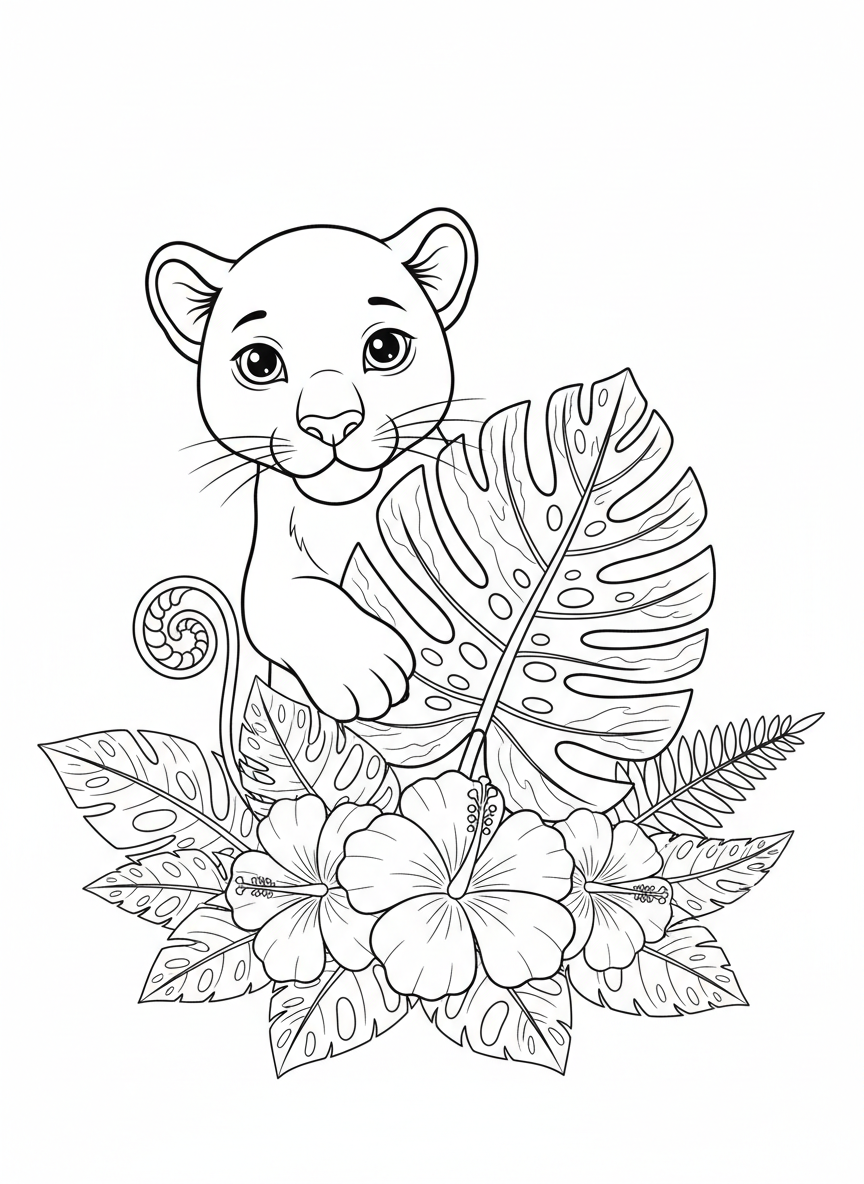 Cute Panther Cub Hide-and-Seek Coloring Page
