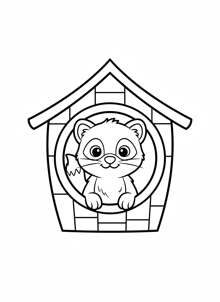 Cute Pine Marten in Treehouse Coloring Page