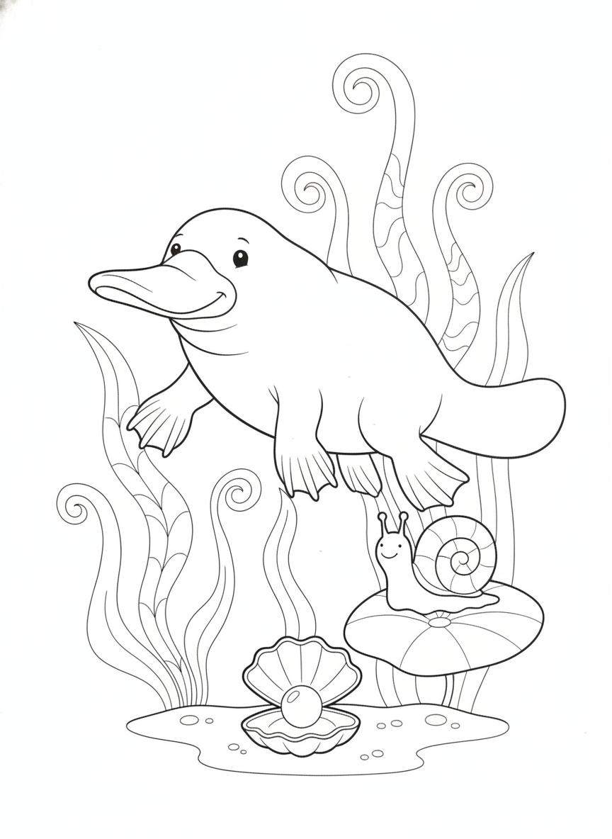 Cute Platypus Underwater Garden Coloring Page for Kids