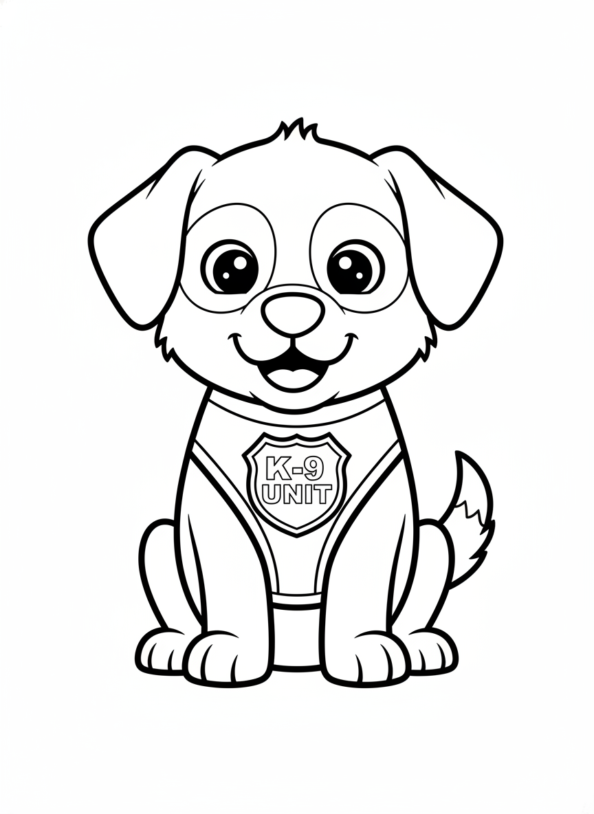 Cute Police Dog Coloring Page for Kids
