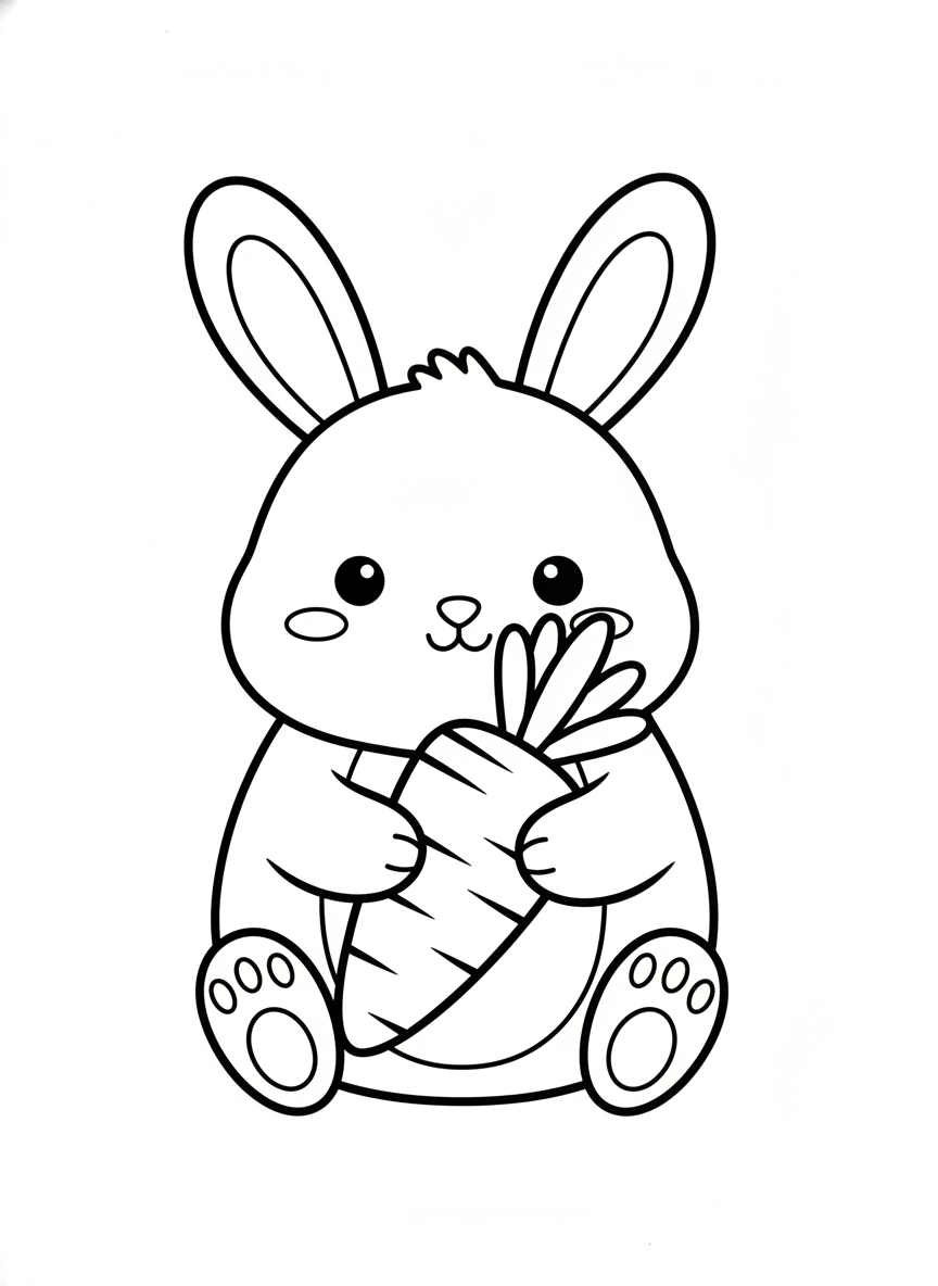 Cute Rabbit with Carrot Coloring Page for Kids