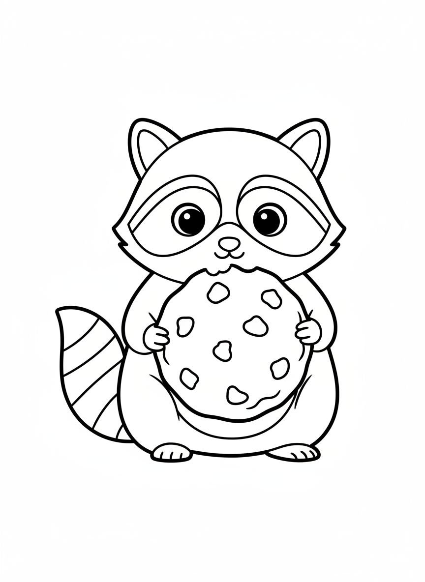 Cute Raccoon with Cookie Coloring Page