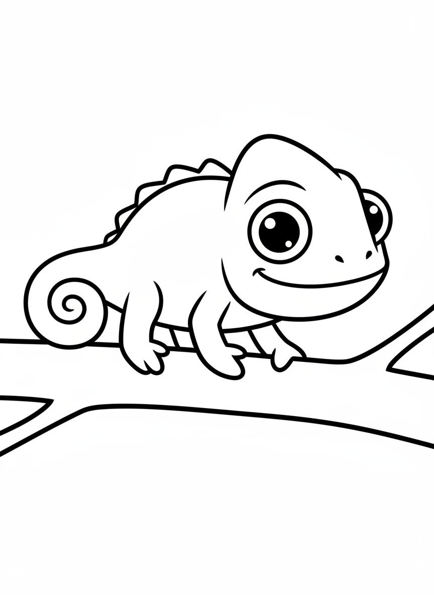 Cute Rainbow Chameleon Coloring Page for Kids