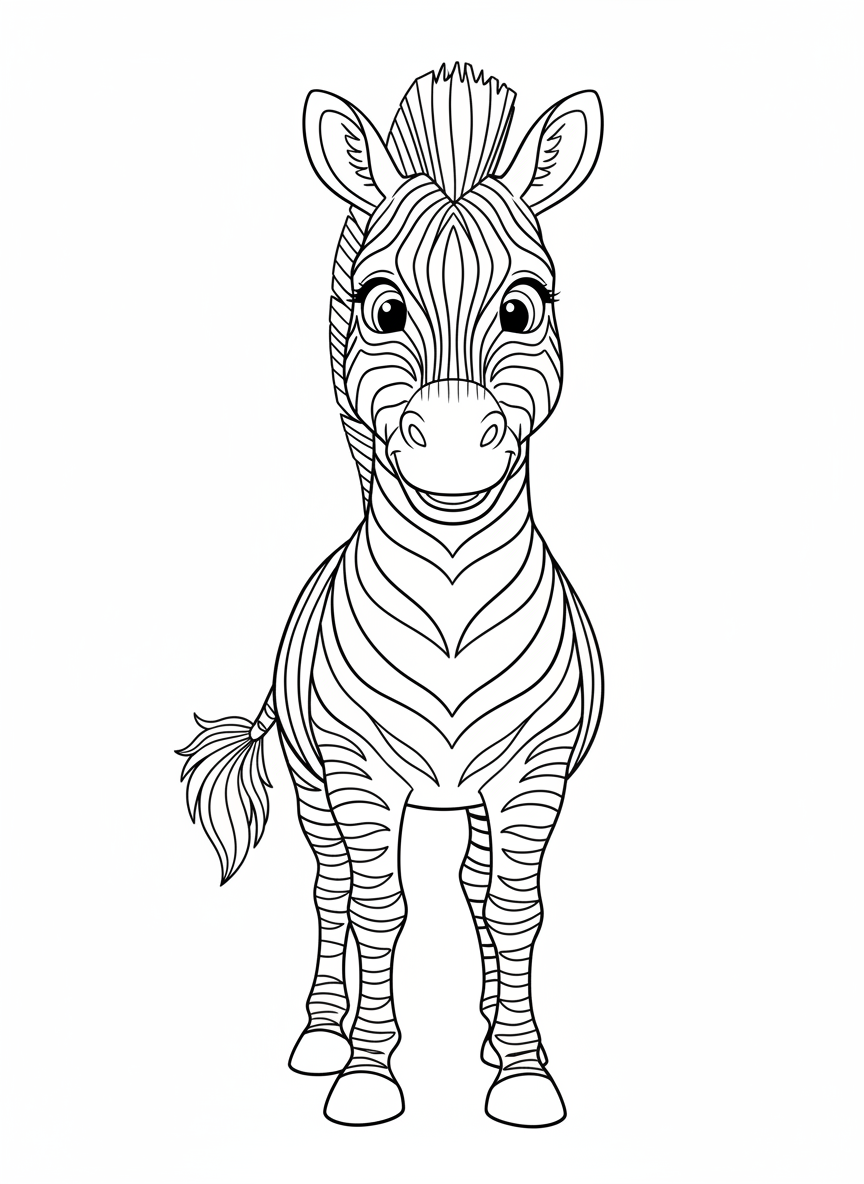 Cute Rainbow Zebra Coloring Page for Kids
