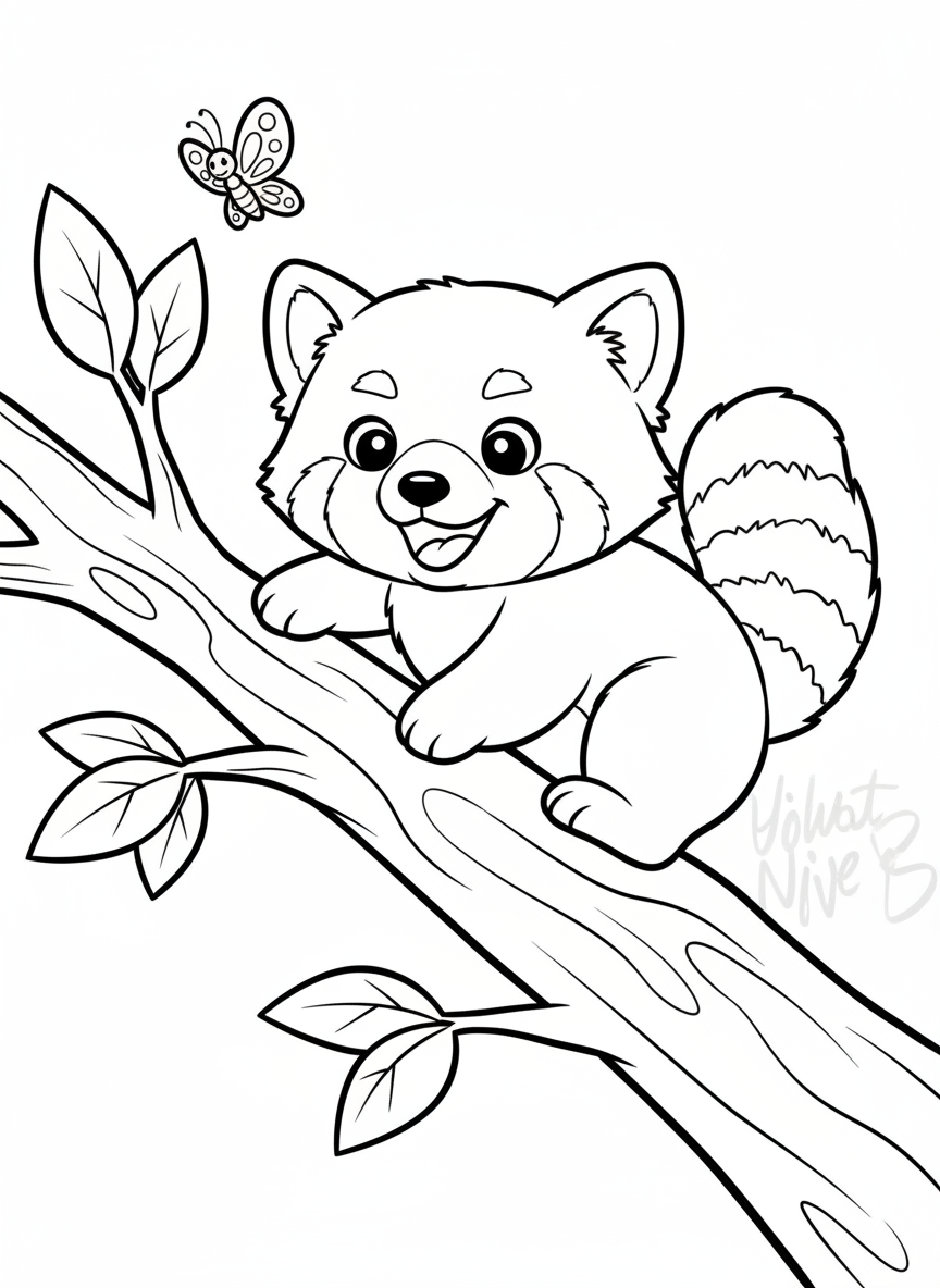 Cute Red Panda Climbing Coloring Page