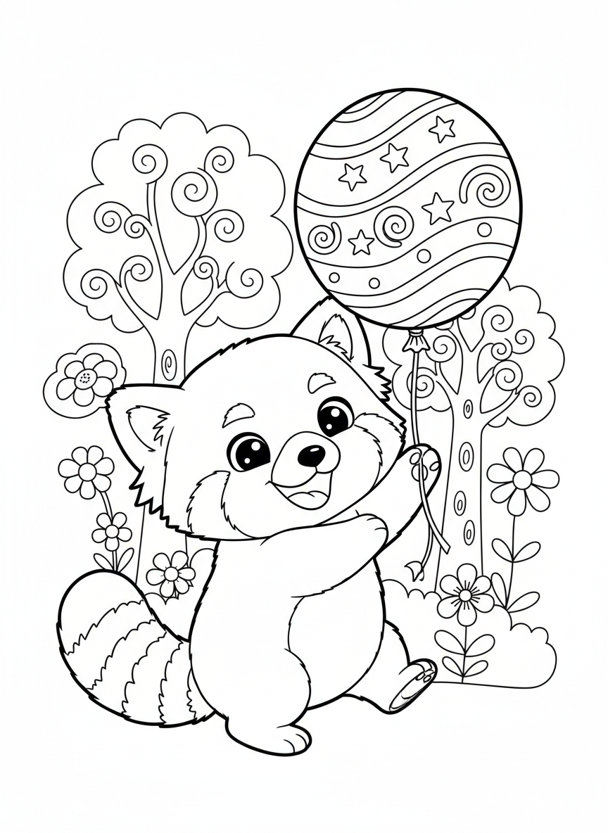 Cute Red Panda Fun: Balloon Playtime