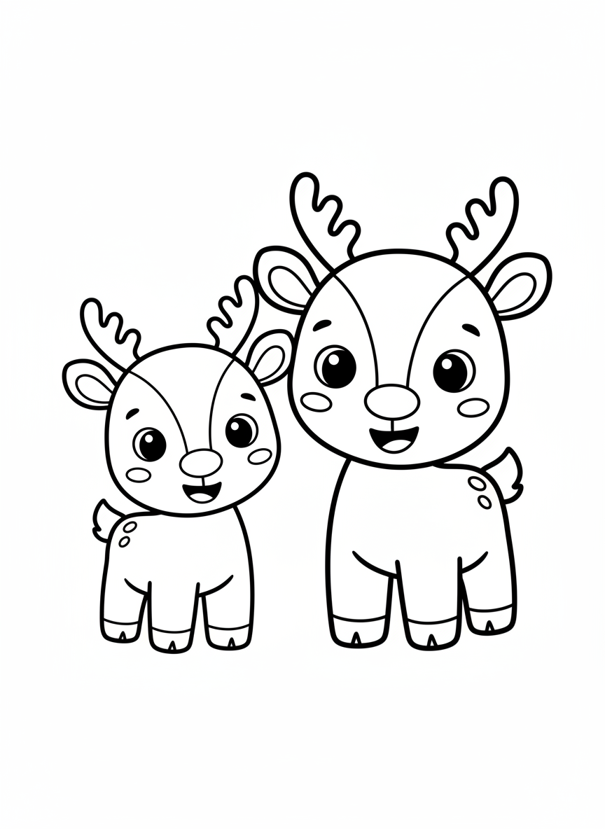 Cute Reindeer Family Coloring Page