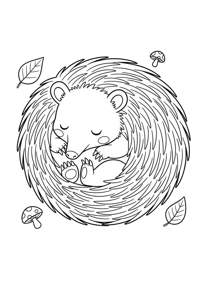 Cute Sleeping Echidna Coloring Page for Kids