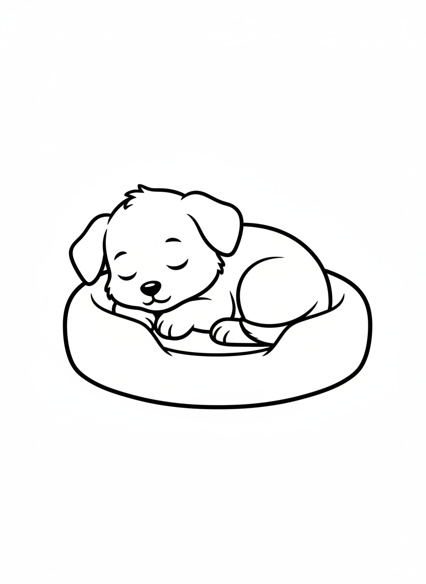 Cute Sleeping Puppy Coloring Page for Kids