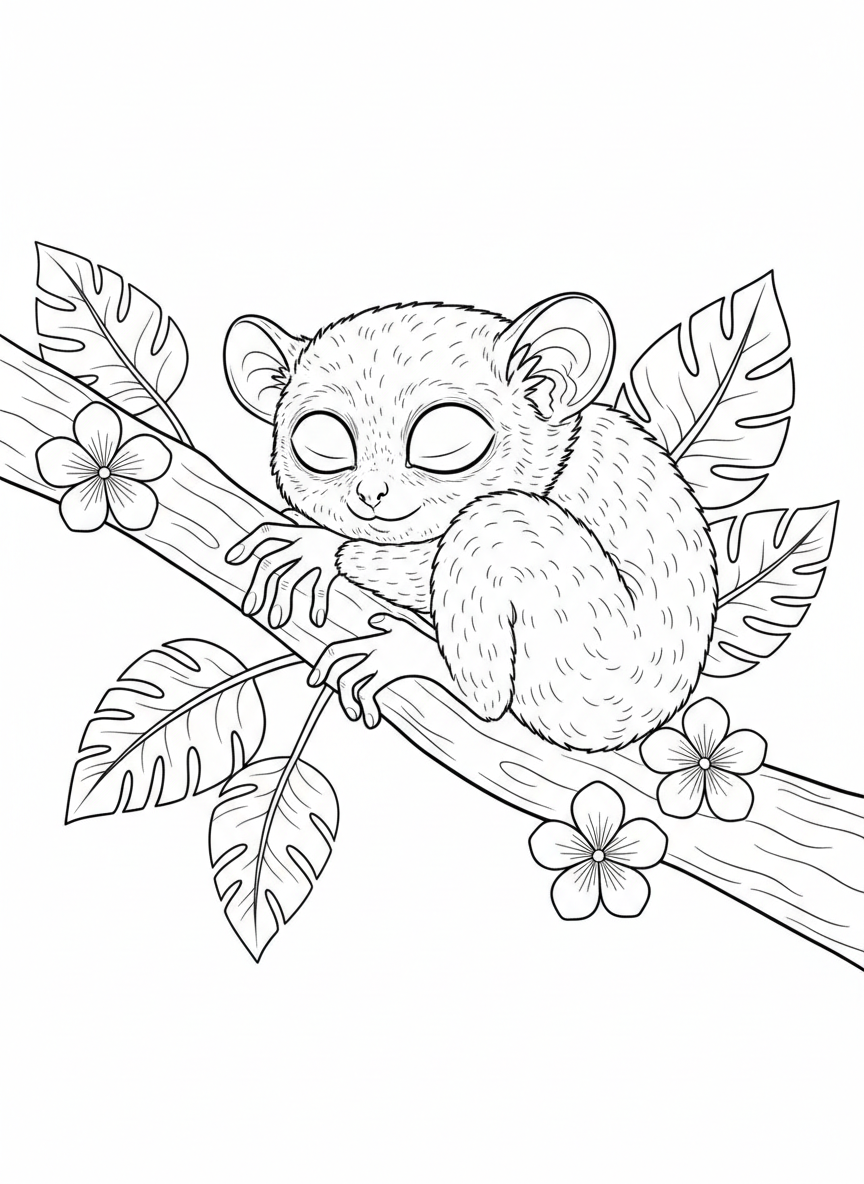 Cute Sleeping Tarsier Coloring Page