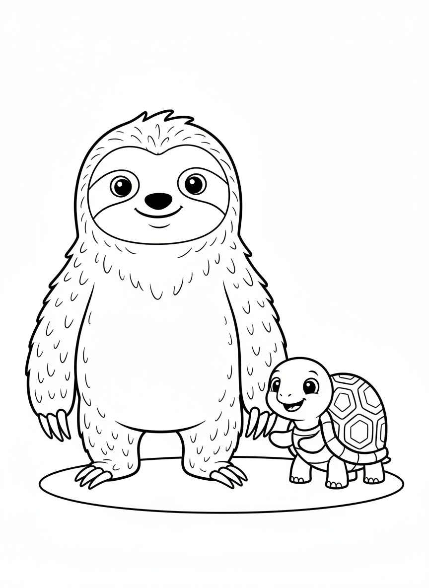 Cute Sloth & Turtle Friends Coloring Page