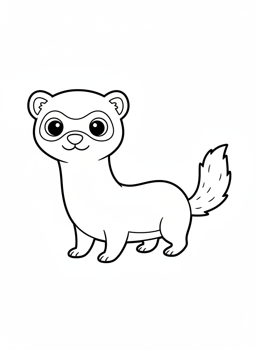Cute Smiling Ferret Coloring Page for Kids