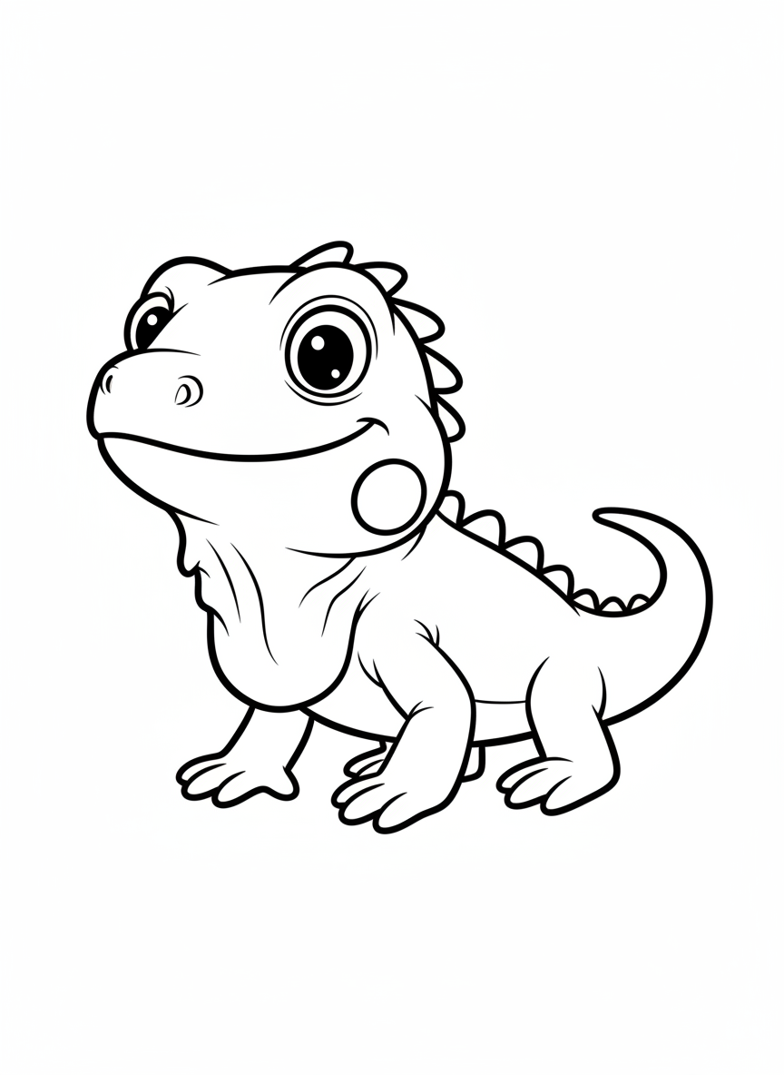 Cute Smiling Green Iguana Coloring Page for Kids