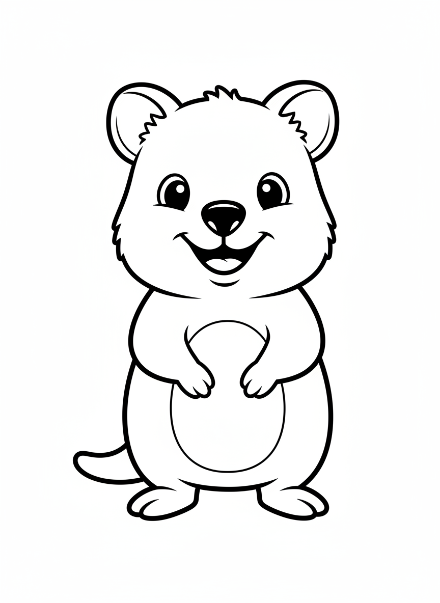 Cute Smiling Quokka Coloring Page for Kids