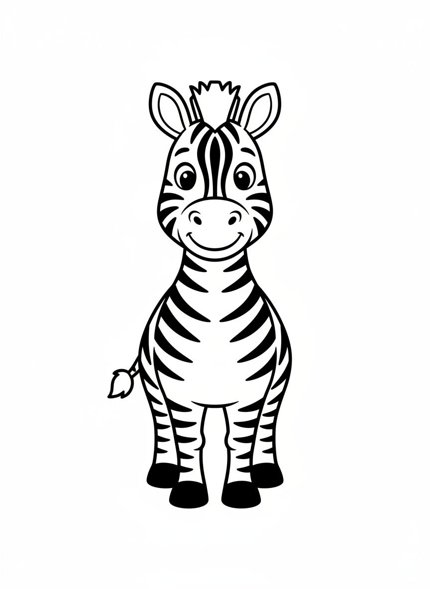 Cute Smiling Zebra Coloring Page for Kids